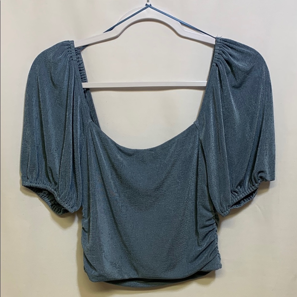 Sophie Rue Blue Puff Sleeve Crop Top - Picture 3 of 3